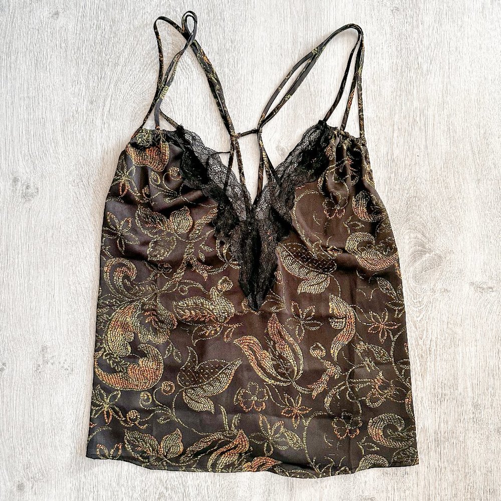 FREE PEOPLE Y2K Boho Butterfly Strappy Lace Detail Camisole Slip Vest Top NWT L - Picture 1 of 8